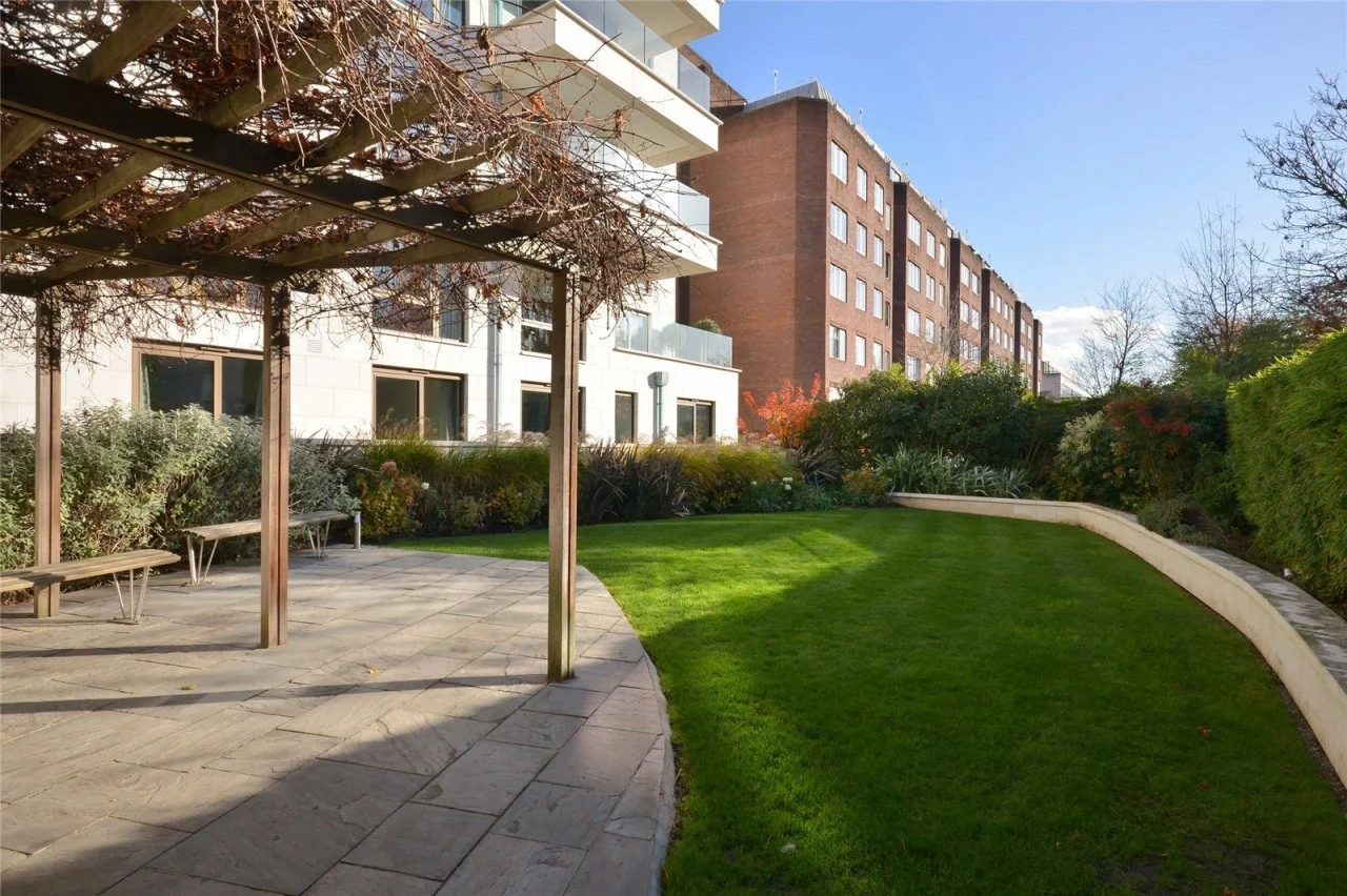 Communal garden and terrace of a St John's Wood apartment building