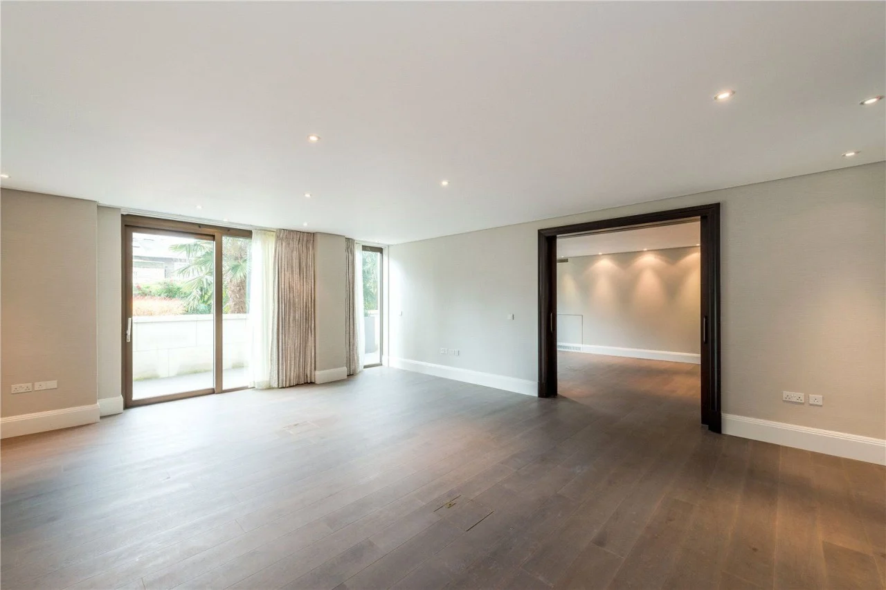 St John's Wood apartment double reception room opening onto the terrace