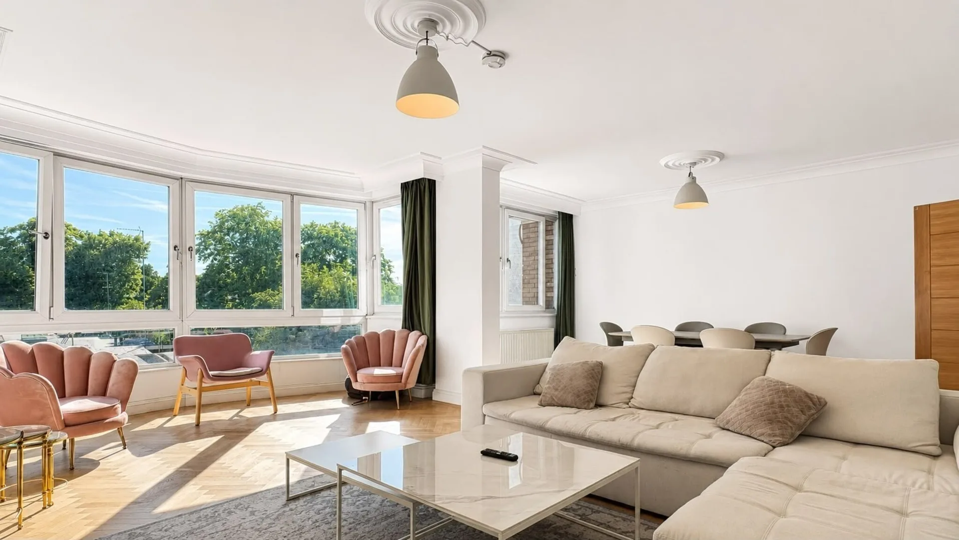 Hyde Park apartment living room overlooking the trees