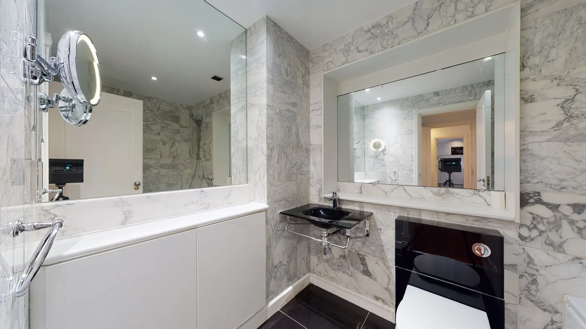 Mayfair apartment marble bathroom with a vanity